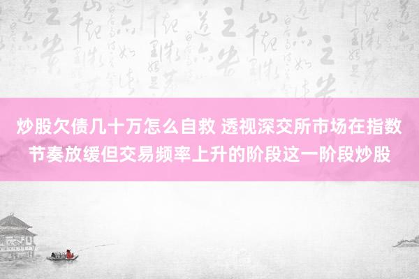炒股欠债几十万怎么自救 透视深交所市场在指数节奏放缓但交易频率上升的阶段这一阶段炒股