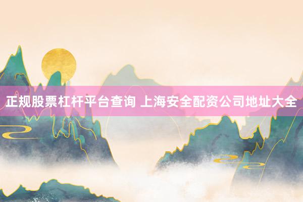 正规股票杠杆平台查询 上海安全配资公司地址大全