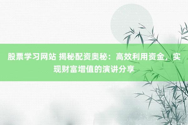 股票学习网站 揭秘配资奥秘：高效利用资金，实现财富增值的演讲分享